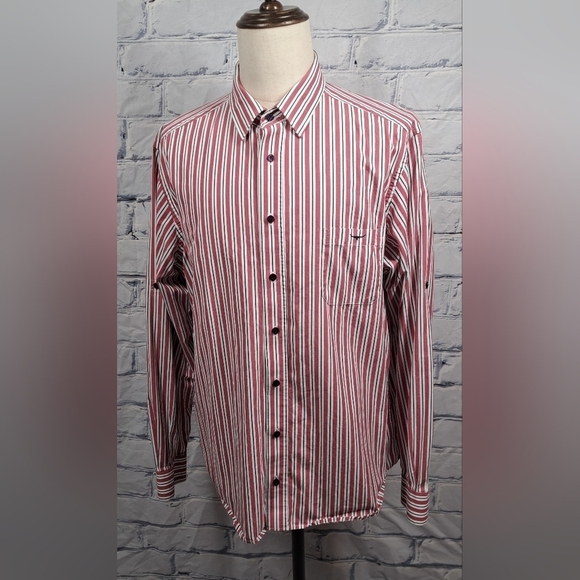 R.M. Williams Men's Button Down Striped Classic Fit Roll Tab Sleeves Logo Medium - Picture 11 of 12